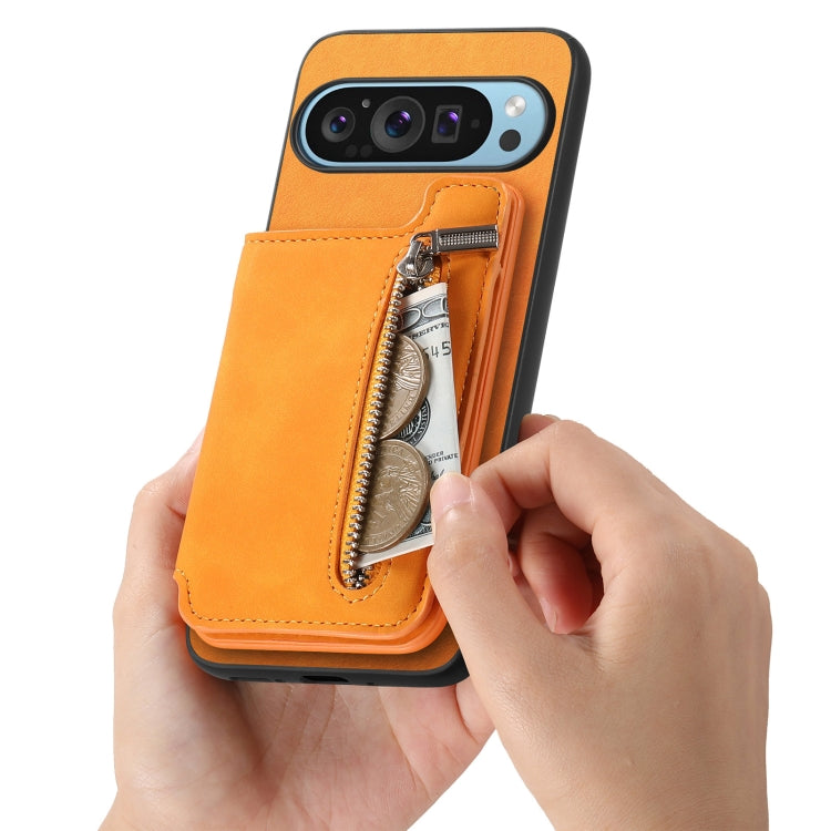 For Google Pixel 7 Pro Retro MagSafe Zipper Wallet Card Bag Back Phone Case(Yellow) - Google Cases by PMC TechLife | Online Shopping South Africa | PMC TechLife | Buy Now Pay Later Mobicred