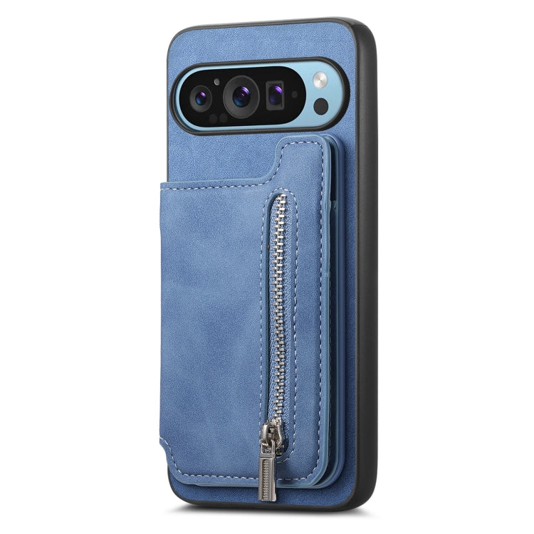 For Google Pixel 7 Retro MagSafe Zipper Wallet Card Bag Back Phone Case(Blue) - Google Cases by PMC TechLife | Online Shopping South Africa | PMC TechLife | Buy Now Pay Later Mobicred