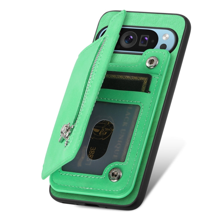 For Google Pixel 7 Retro MagSafe Zipper Wallet Card Bag Back Phone Case(Green) - Google Cases by PMC TechLife | Online Shopping South Africa | PMC TechLife | Buy Now Pay Later Mobicred