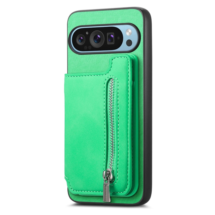 For Google Pixel 9 / 9 Pro Retro MagSafe Zipper Wallet Card Bag Back Phone Case(Green) - Google Cases by PMC TechLife | Online Shopping South Africa | PMC TechLife | Buy Now Pay Later Mobicred