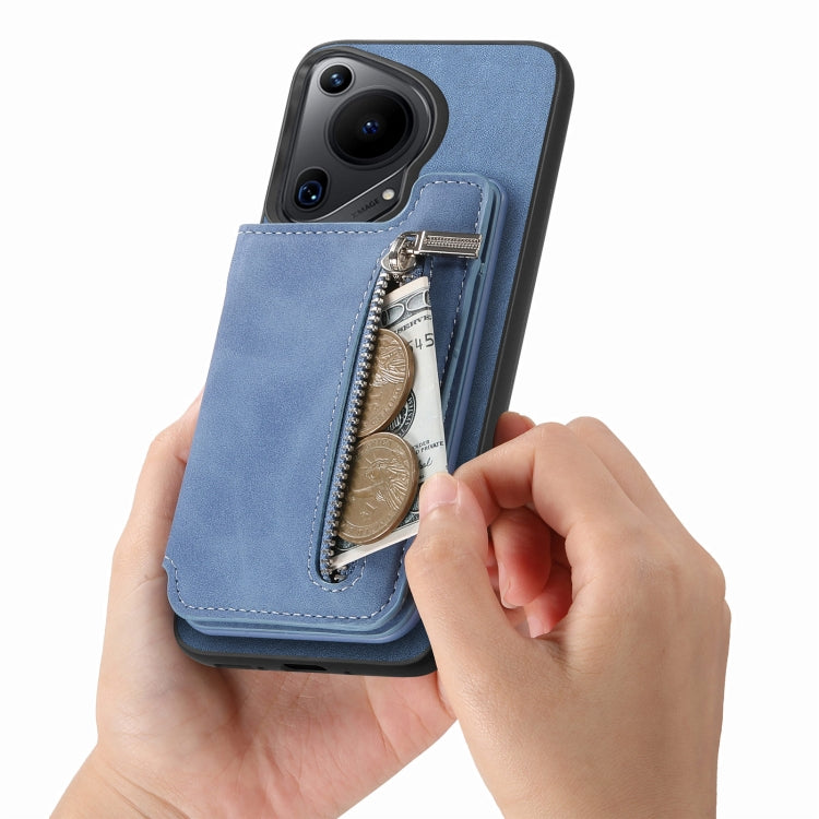 For Huawei nova 13 Pro Retro MagSafe Zipper Wallet Card Bag Back Phone Case(Blue) - Huawei Cases by PMC TechLife | Online Shopping South Africa | PMC TechLife | Buy Now Pay Later Mobicred