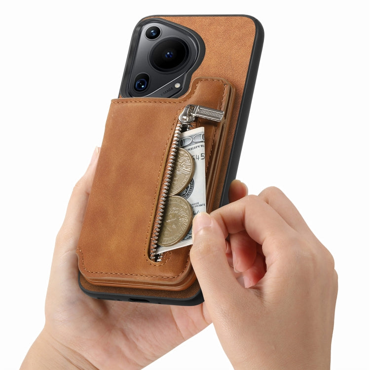 For Huawei nova 13 Pro Retro MagSafe Zipper Wallet Card Bag Back Phone Case(Brown) - Huawei Cases by PMC TechLife | Online Shopping South Africa | PMC TechLife | Buy Now Pay Later Mobicred