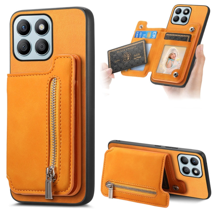 For Honor X8b Retro MagSafe Zipper Wallet Card Bag Back Phone Case(Yellow) - Honor Cases by PMC TechLife | Online Shopping South Africa | PMC TechLife | Buy Now Pay Later Mobicred