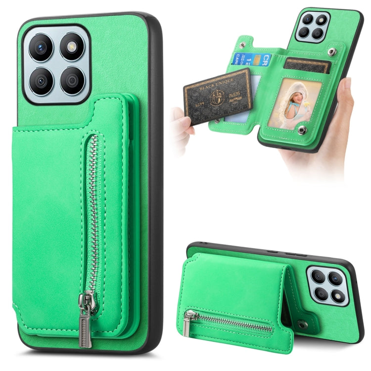 For Honor X8b Retro MagSafe Zipper Wallet Card Bag Back Phone Case(Green) - Honor Cases by PMC TechLife | Online Shopping South Africa | PMC TechLife | Buy Now Pay Later Mobicred