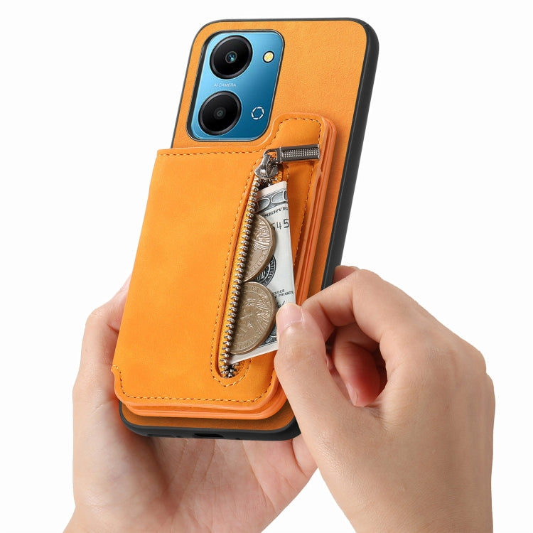 For Honor 100 Pro Retro MagSafe Zipper Wallet Card Bag Back Phone Case(Yellow) - Honor Cases by PMC TechLife | Online Shopping South Africa | PMC TechLife | Buy Now Pay Later Mobicred