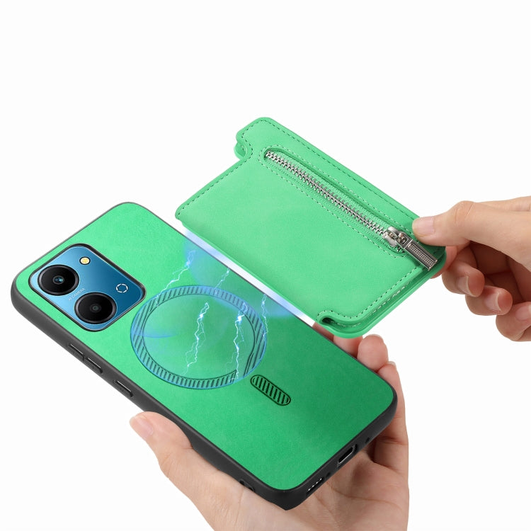 For Honor 100 Pro Retro MagSafe Zipper Wallet Card Bag Back Phone Case(Green) - Honor Cases by PMC TechLife | Online Shopping South Africa | PMC TechLife | Buy Now Pay Later Mobicred