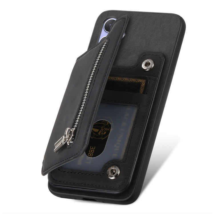 For Honor X50i+ Retro MagSafe Zipper Wallet Card Bag Back Phone Case(Black) - Honor Cases by PMC TechLife | Online Shopping South Africa | PMC TechLife | Buy Now Pay Later Mobicred