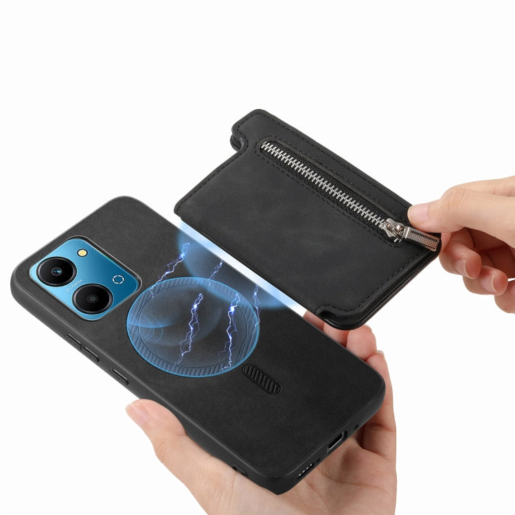 For Honor X50i+ Retro MagSafe Zipper Wallet Card Bag Back Phone Case(Black) - Honor Cases by PMC TechLife | Online Shopping South Africa | PMC TechLife | Buy Now Pay Later Mobicred