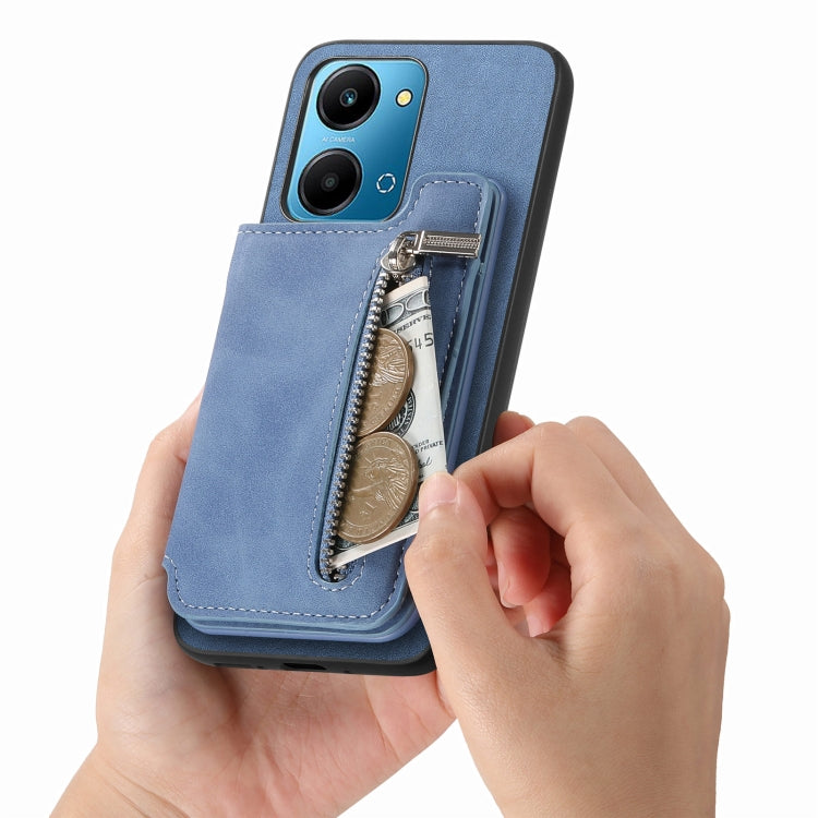 For Honor Play 50 Plus 5G Retro MagSafe Zipper Wallet Card Bag Back Phone Case(Blue) - Honor Cases by PMC TechLife | Online Shopping South Africa | PMC TechLife | Buy Now Pay Later Mobicred