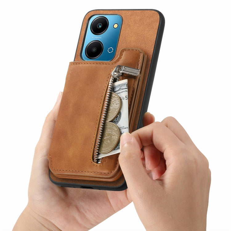 For Honor Play 50 Plus 5G Retro MagSafe Zipper Wallet Card Bag Back Phone Case(Brown) - Honor Cases by PMC TechLife | Online Shopping South Africa | PMC TechLife | Buy Now Pay Later Mobicred