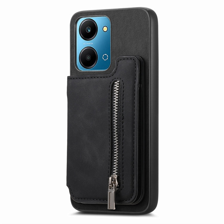 For Honor Play 50 Plus 5G Retro MagSafe Zipper Wallet Card Bag Back Phone Case(Black) - Honor Cases by PMC TechLife | Online Shopping South Africa | PMC TechLife | Buy Now Pay Later Mobicred