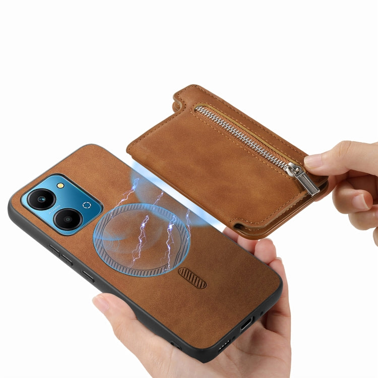 For Honor 90 Pro 5G Retro MagSafe Zipper Wallet Card Bag Back Phone Case(Brown) - Honor Cases by PMC TechLife | Online Shopping South Africa | PMC TechLife | Buy Now Pay Later Mobicred