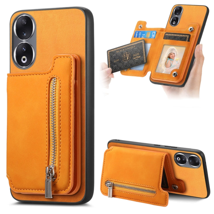 For Honor 90 Retro MagSafe Zipper Wallet Card Bag Back Phone Case(Yellow) - free shipping - PMC TechLife - Order now!