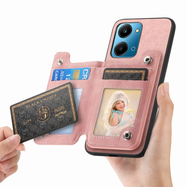 For Honor 90 Retro MagSafe Zipper Wallet Card Bag Back Phone Case(Pink) - Honor Cases by PMC TechLife | Online Shopping South Africa | PMC TechLife | Buy Now Pay Later Mobicred