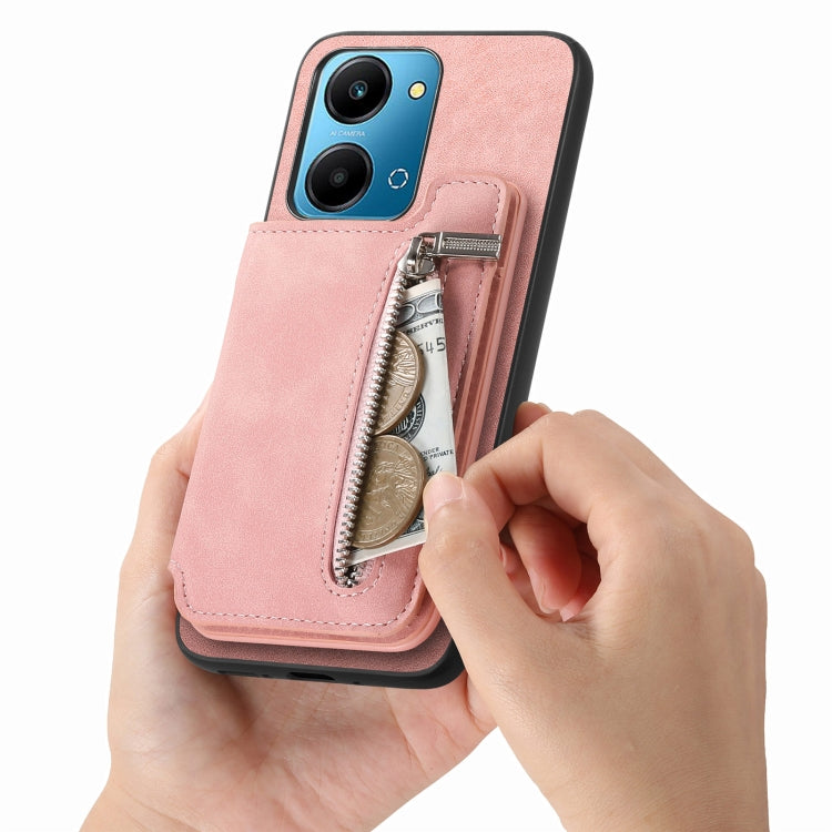 For Honor 90 Retro MagSafe Zipper Wallet Card Bag Back Phone Case(Pink) - Honor Cases by PMC TechLife | Online Shopping South Africa | PMC TechLife | Buy Now Pay Later Mobicred