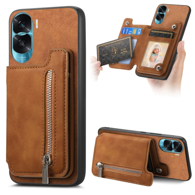 For Honor X50i Retro MagSafe Zipper Wallet Card Bag Back Phone Case(Brown) - Honor Cases by PMC TechLife | Online Shopping South Africa | PMC TechLife | Buy Now Pay Later Mobicred