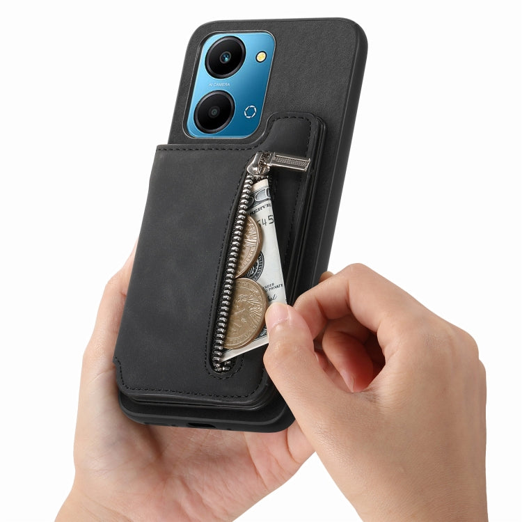 For Honor X50i Retro MagSafe Zipper Wallet Card Bag Back Phone Case(Black) - Honor Cases by PMC TechLife | Online Shopping South Africa | PMC TechLife | Buy Now Pay Later Mobicred