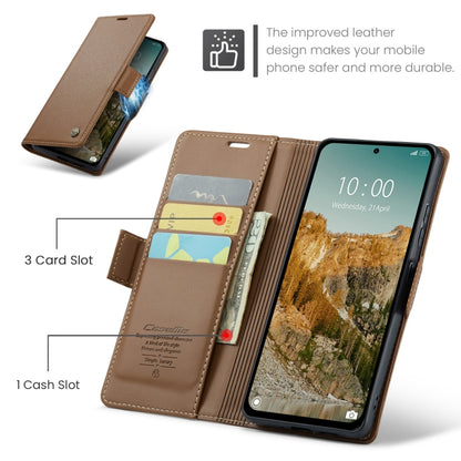 For Redmi Note 14 5G CaseMe 023 Butterfly Buckle Litchi Texture RFID Anti-theft Leather Phone Case(Brown) - Note 14 Cases by CaseMe | Online Shopping South Africa | PMC Jewellery | Buy Now Pay Later Mobicred