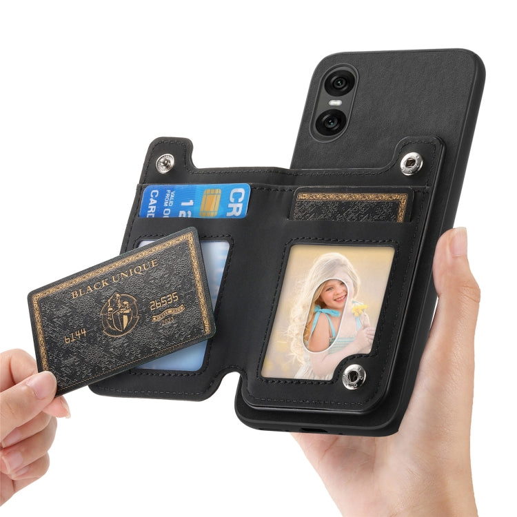For Sony Xperia 10 V Retro MagSafe Zipper Wallet Card Bag Back Phone Case(Black) - Sony Cases by PMC TechLife | Online Shopping South Africa | PMC TechLife | Buy Now Pay Later Mobicred