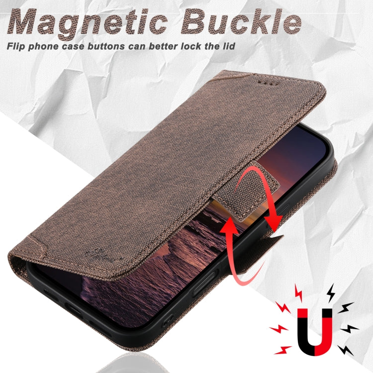 For iPhone 16 Plus Suteni J07 Multi-functional Horizontal MagSafe Denim Leather Phone Case(Brown) - iPhone 16 Plus Cases by Suteni | Online Shopping South Africa | PMC Jewellery | Buy Now Pay Later Mobicred