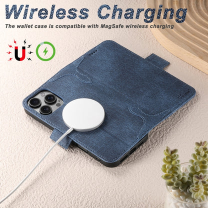 For iPhone 16 Plus Suteni J07 Multi-functional Horizontal MagSafe Denim Leather Phone Case(Blue) - iPhone 16 Plus Cases by Suteni | Online Shopping South Africa | PMC Jewellery | Buy Now Pay Later Mobicred