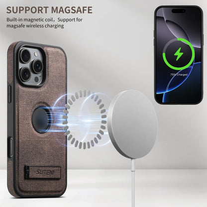 For iPhone 16 Pro Max Suteni G2 Holder Denim Leather Back MagSafe Phone Case(Brown) - iPhone 16 Pro Max Cases by Suteni | Online Shopping South Africa | PMC Jewellery | Buy Now Pay Later Mobicred