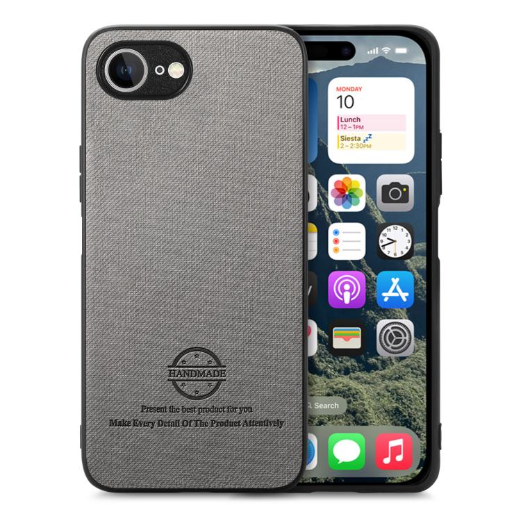 For iPhone 16e Twill Fabric Leather Skin Back Phone Case(Gray) - iPhone 16e Cases by PMC TechLife | Online Shopping South Africa | PMC TechLife | Buy Now Pay Later Mobicred