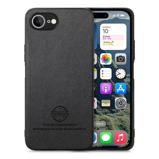 For iPhone 16e Twill Fabric Leather Skin Back Phone Case(Black) - iPhone 16e Cases by PMC Jewellery | Online Shopping South Africa | PMC Jewellery | Buy Now Pay Later Mobicred