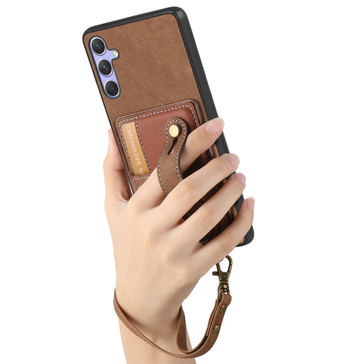 For Samsung Galaxy S25+ 5G Retro Cross Wristband Wallet Leather Back Phone Case(Brown) - Galaxy S25+ 5G Cases by PMC Jewellery | Online Shopping South Africa | PMC Jewellery | Buy Now Pay Later Mobicred