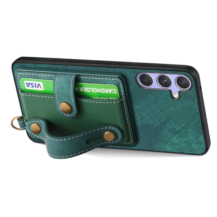 For Samsung Galaxy S25+ 5G Retro Cross Wristband Wallet Leather Back Phone Case(Green) - Galaxy S25+ 5G Cases by PMC Jewellery | Online Shopping South Africa | PMC Jewellery | Buy Now Pay Later Mobicred