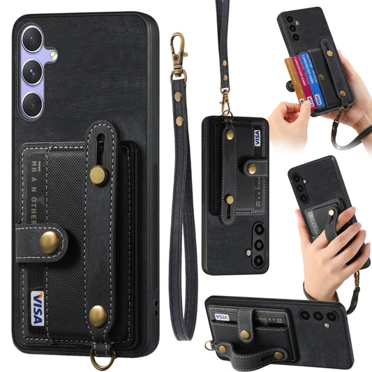 For Samsung Galaxy S25 Ultra 5G Retro Cross Wristband Wallet Leather Back Phone Case(Black) - Galaxy S25 Ultra 5G Cases by PMC Jewellery | Online Shopping South Africa | PMC Jewellery | Buy Now Pay Later Mobicred