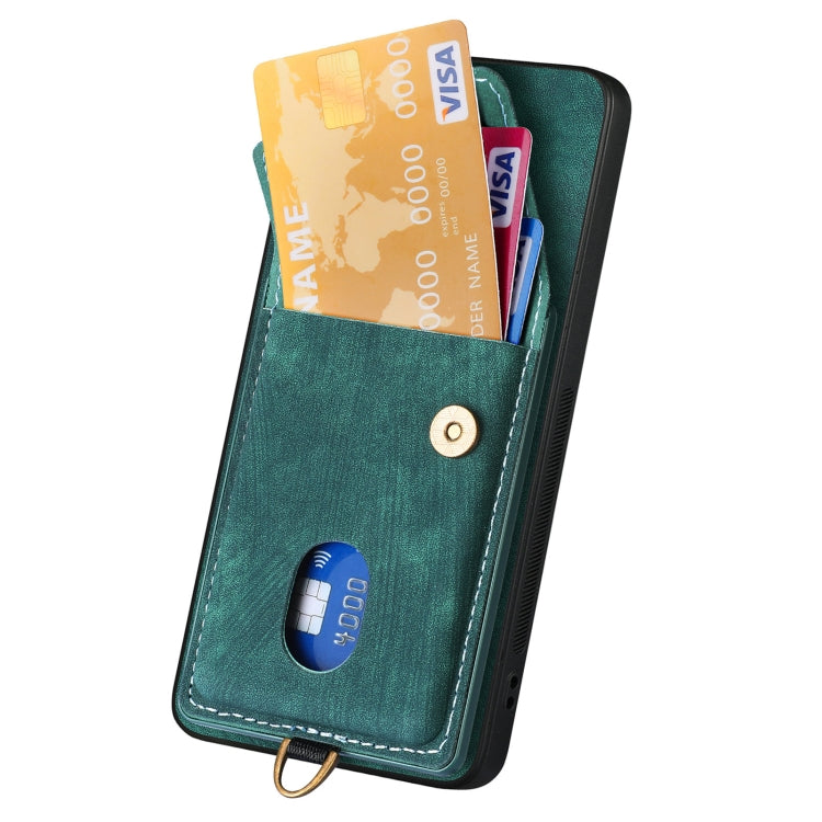 For Samsung Galaxy S25 5G Retro Card Wallet Fold Leather Phone Case with Strap(Green) - Galaxy S25 5G Cases by PMC TechLife | Online Shopping South Africa | PMC TechLife | Buy Now Pay Later Mobicred