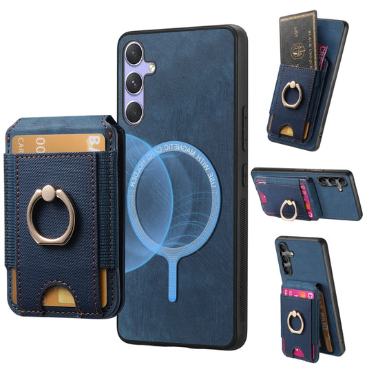 For Samsung Galaxy S25+ 5G Retro Splitable Magnetic Stand Card Bag Leather Phone Case(Blue) - Galaxy S25+ 5G Cases by PMC Jewellery | Online Shopping South Africa | PMC Jewellery | Buy Now Pay Later Mobicred