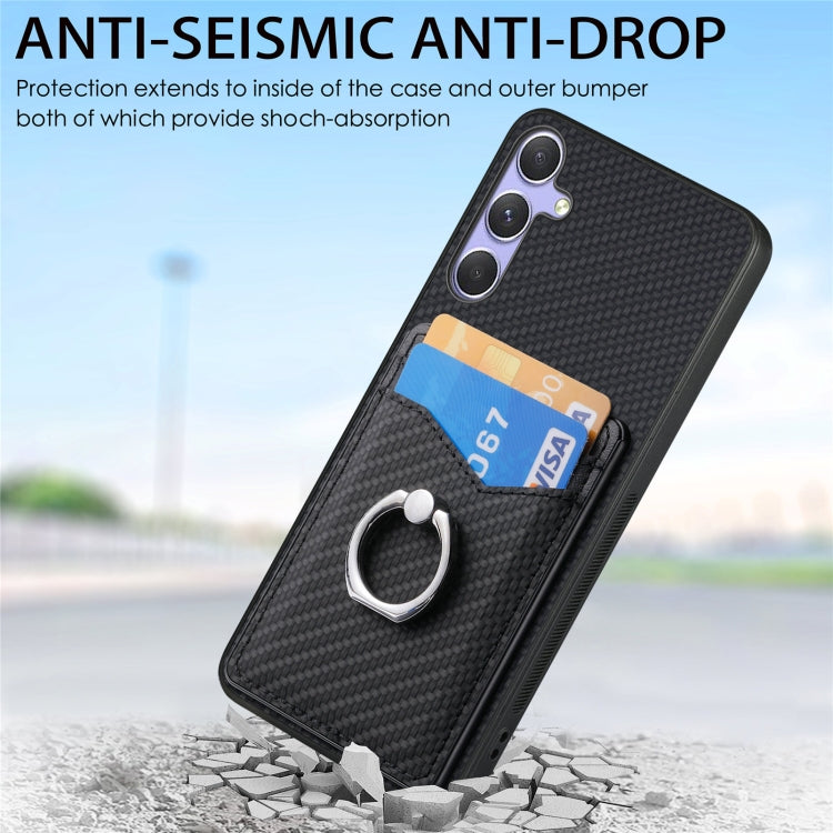 For Samsung Galaxy S25 5G Carbon Fiber Card Wallet Ring Phone Case(Brown) - Galaxy S25 5G Cases by PMC Jewellery | Online Shopping South Africa | PMC Jewellery | Buy Now Pay Later Mobicred