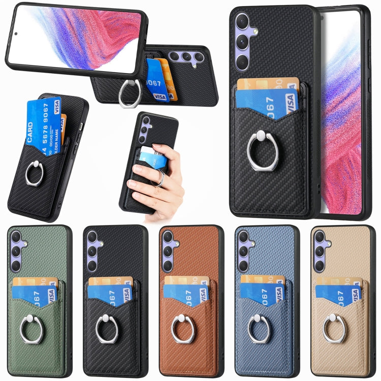 For Samsung Galaxy S25 5G Carbon Fiber Card Wallet Ring Phone Case(Brown) - Galaxy S25 5G Cases by PMC Jewellery | Online Shopping South Africa | PMC Jewellery | Buy Now Pay Later Mobicred