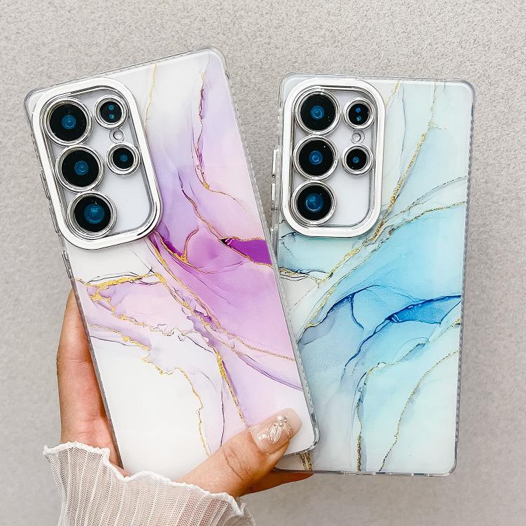 For Samsung Galaxy S25 5G Electroplated Marble Texture Phone Case(Yellow Green M13) - Galaxy S25 5G Cases by PMC Jewellery | Online Shopping South Africa | PMC Jewellery | Buy Now Pay Later Mobicred