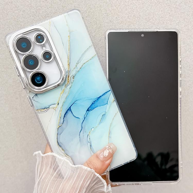 For Samsung Galaxy S25+ 5G Electroplated Marble Texture Phone Case(Navy Blue M17) - Galaxy S25+ 5G Cases by PMC Jewellery | Online Shopping South Africa | PMC Jewellery | Buy Now Pay Later Mobicred