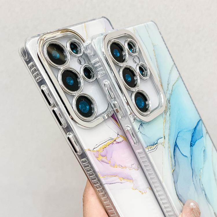 For Samsung Galaxy S25 Ultra 5G Electroplated Marble Texture Phone Case(Light Blue M5) - Galaxy S25 Ultra 5G Cases by PMC Jewellery | Online Shopping South Africa | PMC Jewellery | Buy Now Pay Later Mobicred