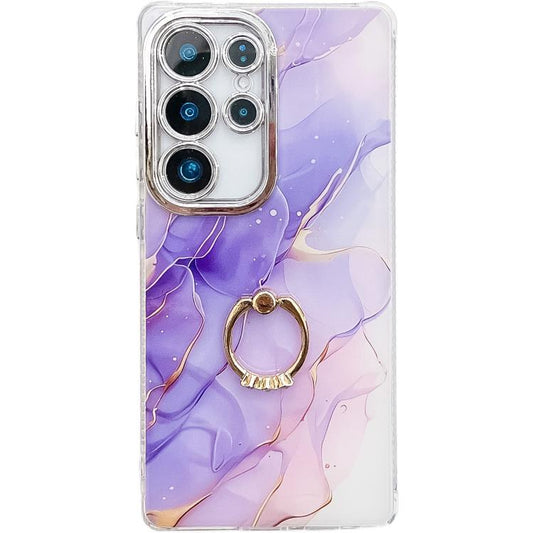 For Samsung Galaxy S25 Ultra 5G Electroplated Marble Texture Ring Holder Phone Case(Purple S3) - Galaxy S25 Ultra 5G Cases by PMC Jewellery | Online Shopping South Africa | PMC Jewellery | Buy Now Pay Later Mobicred