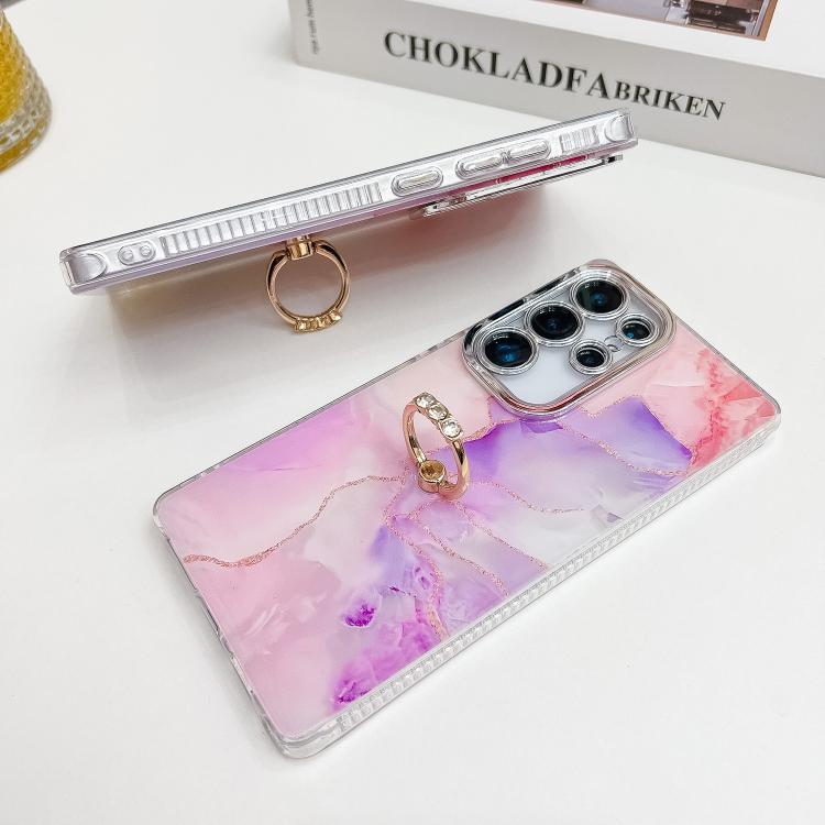 For Samsung Galaxy S25+ 5G Electroplated Marble Texture Ring Holder Phone Case(Blue Purple S10) - Galaxy S25+ 5G Cases by PMC Jewellery | Online Shopping South Africa | PMC Jewellery | Buy Now Pay Later Mobicred