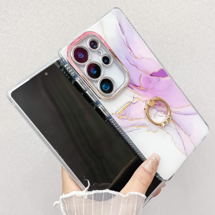 For Samsung Galaxy S25 Ultra 5G Electroplated Marble Texture Ring Holder Phone Case(Blue Green S9) - Galaxy S25 Ultra 5G Cases by PMC Jewellery | Online Shopping South Africa | PMC Jewellery | Buy Now Pay Later Mobicred
