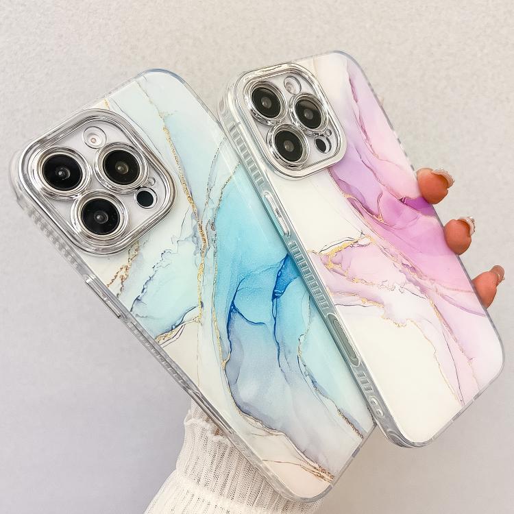 For iPhone 16e Electroplated Marble Texture Phone Case(Light Blue M5) - iPhone 16e Cases by PMC TechLife | Online Shopping South Africa | PMC TechLife | Buy Now Pay Later Mobicred