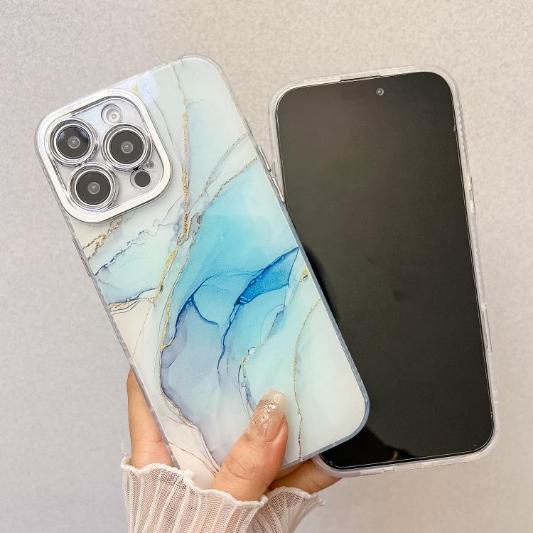 For iPhone 16e Electroplated Marble Texture Phone Case(Light Blue M5) - iPhone 16e Cases by PMC TechLife | Online Shopping South Africa | PMC TechLife | Buy Now Pay Later Mobicred