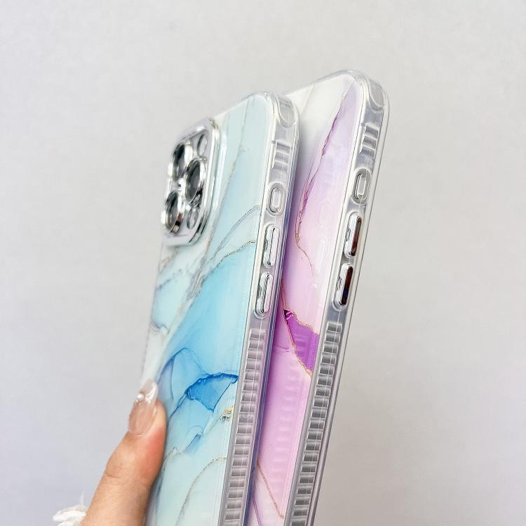 For iPhone 16e Electroplated Marble Texture Phone Case(Blue Purple M10) - iPhone 16e Cases by PMC TechLife | Online Shopping South Africa | PMC TechLife | Buy Now Pay Later Mobicred
