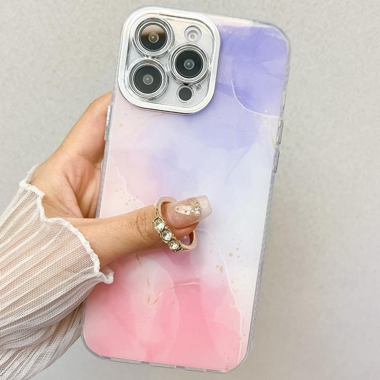 For iPhone 16e Electroplated Marble Texture Ring Holder Phone Case(Yellow Green S13) - iPhone 16e Cases by PMC TechLife | Online Shopping South Africa | PMC TechLife | Buy Now Pay Later Mobicred