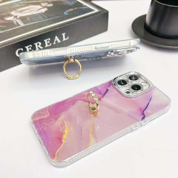 For iPhone 16e Electroplated Marble Texture Ring Holder Phone Case(Yellow Green S13) - iPhone 16e Cases by PMC TechLife | Online Shopping South Africa | PMC TechLife | Buy Now Pay Later Mobicred