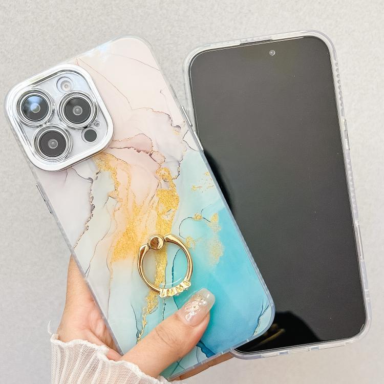 For iPhone 16e Electroplated Marble Texture Ring Holder Phone Case(Light Purple S6) - iPhone 16e Cases by PMC TechLife | Online Shopping South Africa | PMC TechLife | Buy Now Pay Later Mobicred