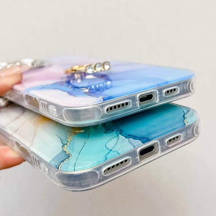 For iPhone 16e Electroplated Marble Texture Ring Holder Phone Case(Yellow Green S13) - iPhone 16e Cases by PMC TechLife | Online Shopping South Africa | PMC TechLife | Buy Now Pay Later Mobicred