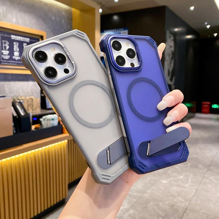 For iPhone 14 Pro Max Skin Feel Frameless MagSafe PC Phone Case with Fold Holder(Purple) - free shipping - PMc TechLife - Order now!