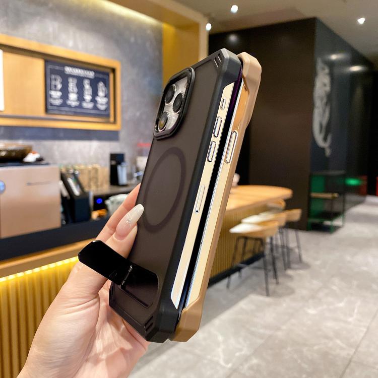 For iPhone 13 Pro Max Skin Feel Frameless MagSafe PC Phone Case with Fold Holder(Desert Gold) - iPhone 13 Pro Max Cases by PMc TechLife | Online Shopping South Africa | PMc TechLife | Buy Now Pay Later Mobicred